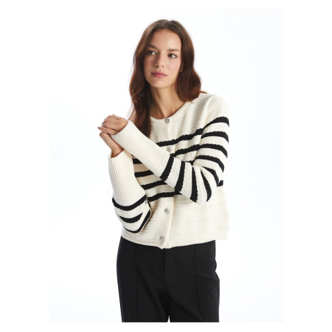 LC Waikiki Crew Neck Striped Long Sleeve Women's Knitwear Cardigan