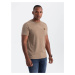 Men's striped t-shirt with Ombre Design patch - brown and white