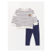 LC Waikiki Crew Neck Long Sleeve Striped Baby Boy Sweatshirt and Tights