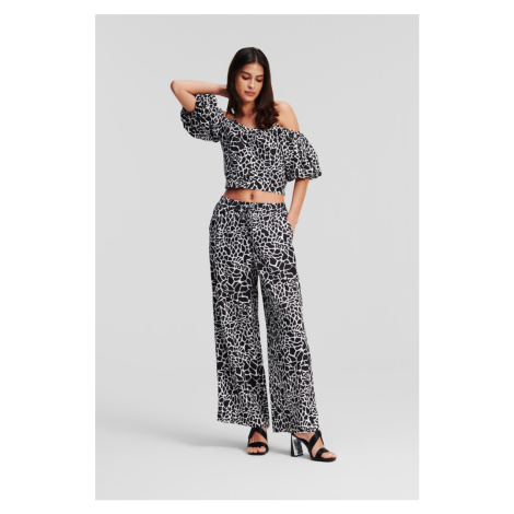 Nohavice Karl Lagerfeld Linen Blend Pants Giraffe Black/White