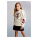 DEFACTO Girls' Hooded Printed Soft Fluffy Thick Sweatshirt