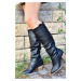 Fox Shoes Dallas Women's Black Gathered Boots