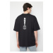 Trendyol Black Oversize/Wide Cut Text Back Printed 100% Cotton T-shirt