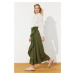 Trendyol Dark Khaki Wrapover Flounce Woven Skirt