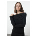 Trendyol Black Gathered/Draped Detailed Fitted/Body-Smoothing Long Sleeve Flexible Knitted Blous