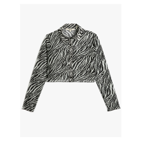 Koton Crop Shirt Zebra Patterned Buttoned Classic Collar