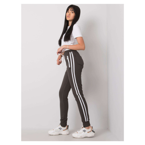 Dark khaki sweatpants with stripes