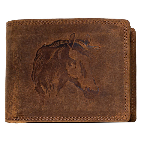 HL Luxusná kožená peňaženka s hlavou koňa - hnedá