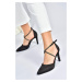 Fox Shoes Black Satin Fabric Pointed Toe Women's Heeled Shoes