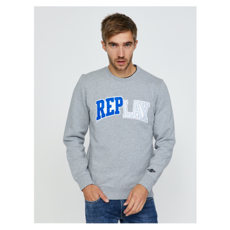 Light gray men's sweatshirt with Replay inscription - Men