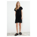 Trendyol Black Wrapped/Textured V-Neck Shift/Plain Knitted Mini Dress