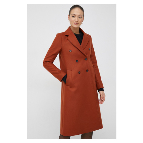 Vlnený kabát PS Paul Smith hnedá farba, prechodný, dvojradový