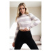 28277 Dewberry Striped Crop Knitwear Sweater-BEIGE