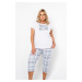 Glamour women's pyjamas with short sleeves, 3/4 pants - light melange/print