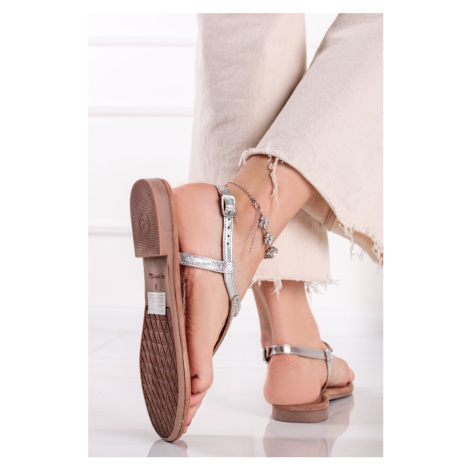 Strieborné kožené nízke sandále 1-28125 Tamaris