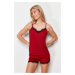 Trendyol Red Lace and Ribbon/Bow Detailed Rope Strap Ribbed Knitted Pajama Set