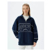 Koton Oversize Sweatshirt Half Zipper College Printed Stand Collar