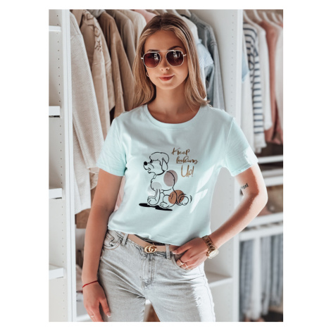 T-shirt damski z pudlem LUMIFITU błękitny Dstreet