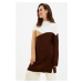 Trendyol Brown Stand Up Collar Color Block Knitwear Sweater