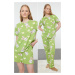 Trendyol Green 3-Pack 100% Cotton Rabbit and Heart Patterned Knitted Pajama Set