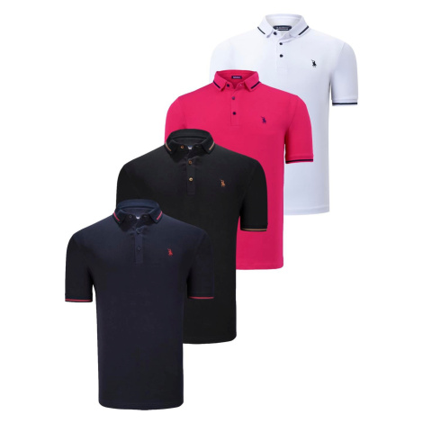 QUADRUPLE SET T8586 DEWBERRY MEN'S T-SHIRT-BLACK-WHITE-NAVY-FUCHSIA