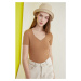 Trendyol Camel Collar Detailed Snap Knitted Body