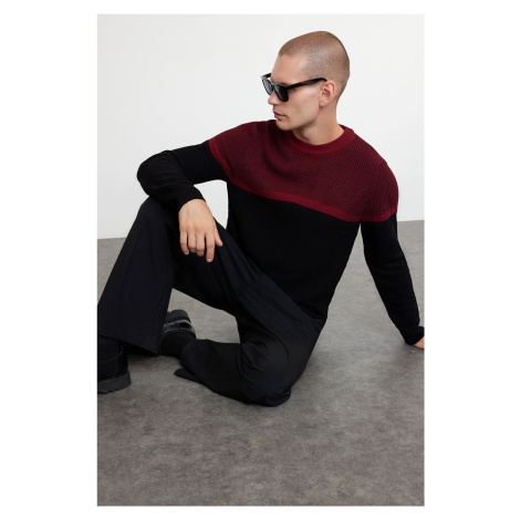 Trendyol Black Slim Fit Crew Neck Color Block Knitwear Sweater