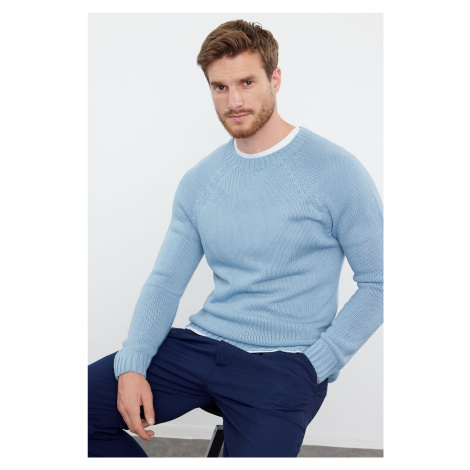 Trendyol Blue Slim Fit Crew Neck Raglan Sleeve Basic Knitwear Sweater