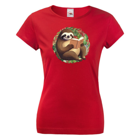 Vtipné dámské tričko s potlačou Leňochoda a knihy