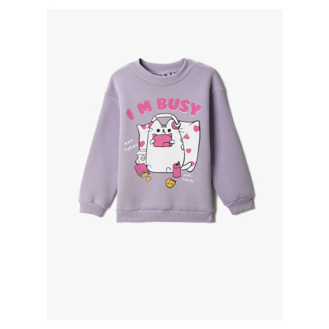 Koton Cat Printed Sweatshirt Long Sleeve Crew Neck Raised