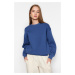 Trendyol Indigo Thick Fleece Regular/Normal Fit Crew Neck Basic Knitted Sweatshirt