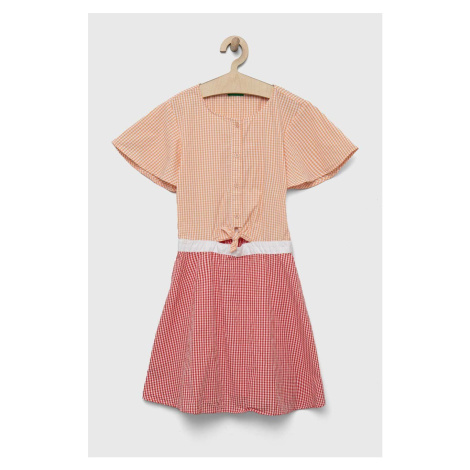 Dievčenské bavlnené šaty United Colors of Benetton oranžová farba, mini, áčkový strih