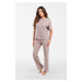 Women's Betty pyjamas, short sleeves, long trousers - cappuccino/cappuccino print