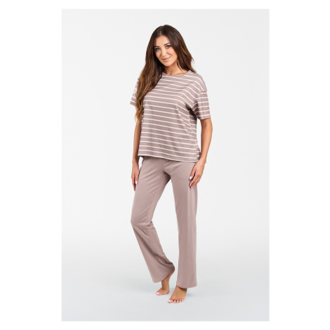 Women's Betty pyjamas, short sleeves, long trousers - cappuccino/cappuccino print Italian Fashion