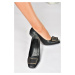 Fox Shoes Black Buckle Detailed Heeled Shoes