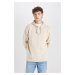 DEFACTO Men's Beige Regular Fit Hooded Printed Sweatshirt