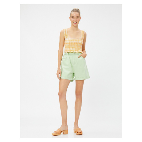 Koton High Waist Shorts With Elastic Waist, Folded Detail Cotton.