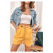 Shorts with embossed pattern, high waist yellow