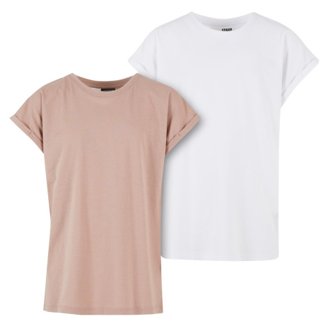 Girls' Extended Shoulder Tee T-Shirt - 2 Pack White+Pink