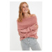 Trendyol Pale Pink Soft Textured Carmen Collar Knitwear Sweater