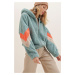 Trend Alaçatı Stili Women's Mint Hoodie with Zippered Sleeves Color Block Oversized Plush Sweats