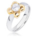 Oceľový prsteň striebornej farby, kvietok zlatej farby s čírym zirkónom - Veľkosť: 57 mm