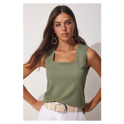 Happiness İstanbul Women's Green Square Neck Knitted Blouse