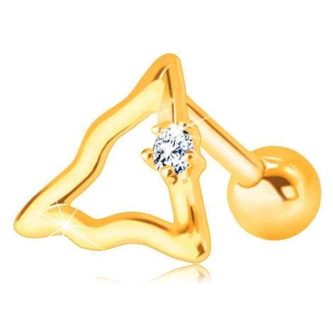 Diamantový piercing zo 14K zlata do ucha - kontúra trojuholníka s čírym briliantom