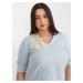 Světle modrá halenka plus size s krátkým rukávem 48