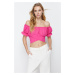 Trendyol Pink Tie Detailed Carmen Collar Woven Blouse