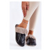 Women's leather slippers with fur Black Rossa