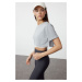 Trendyol Grey Melange 100% Cotton 2 Layer Reflective Printed Crop Knitted Sports T-Shirt