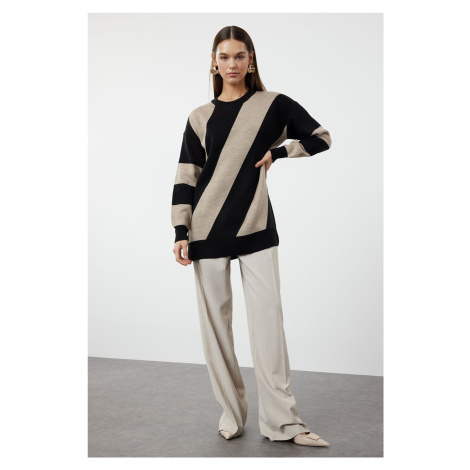 Trendyol Black Stone Color Blocked Knitwear Striped Sweater