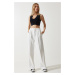 Happiness İstanbul Women's Broken White Thin Striped Masculine Palazzo Pants